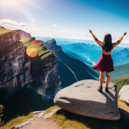 Mulher apreciando a vista de uma paisagem deslumbrante