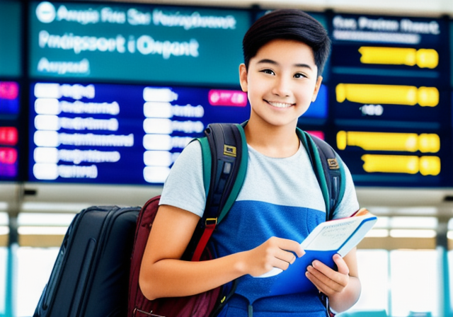 Young traveler with passport at airport