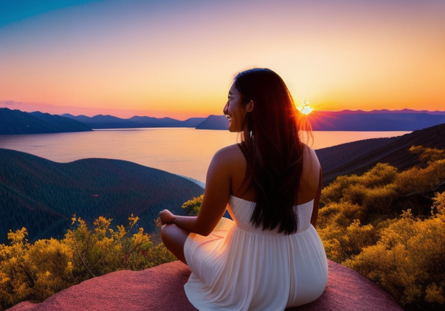 Mulher aproveitando um belo pôr do sol em um destino econômico para viajar sozinha