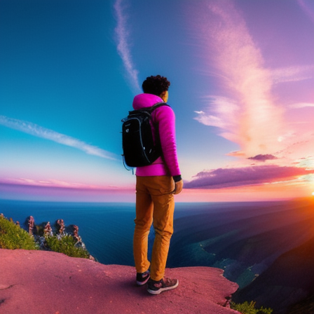 Young traveler enjoying a sunset view