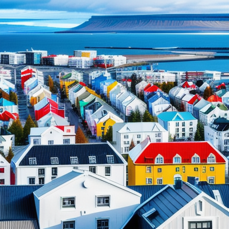 Reykjavik cityscape with colorful buildings and a view of the sea