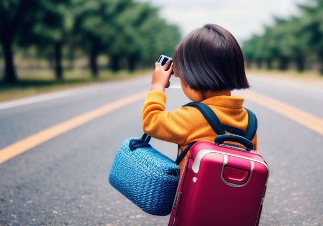 Criança segurando um celular durante a viagem