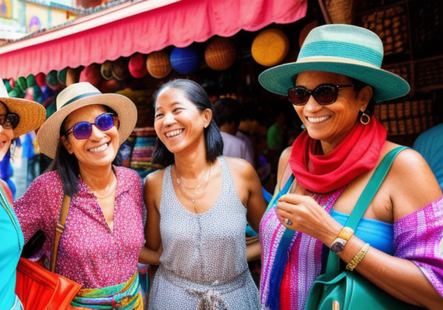 Group of friends exploring a vibrant marketplace