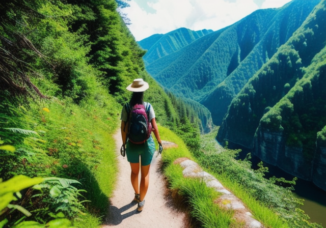 Traveler hiking in a beautiful landscape