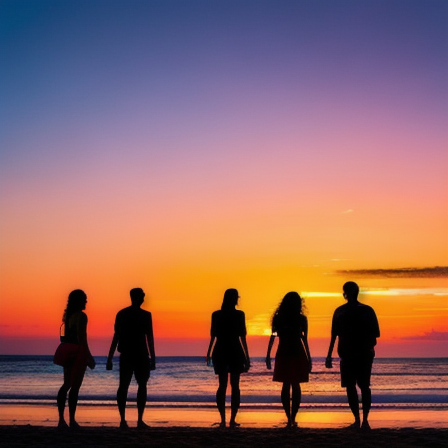 Group of travelers enjoying a sunset