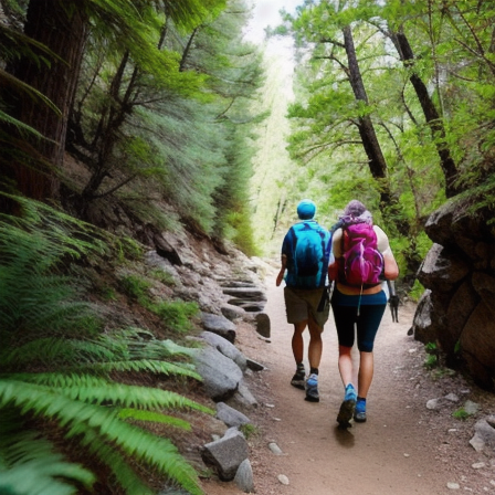 Parceiros de viagem caminhando em uma trilha