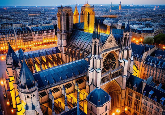 Aerial view of Notre-Dame Cathedral in Paris, France