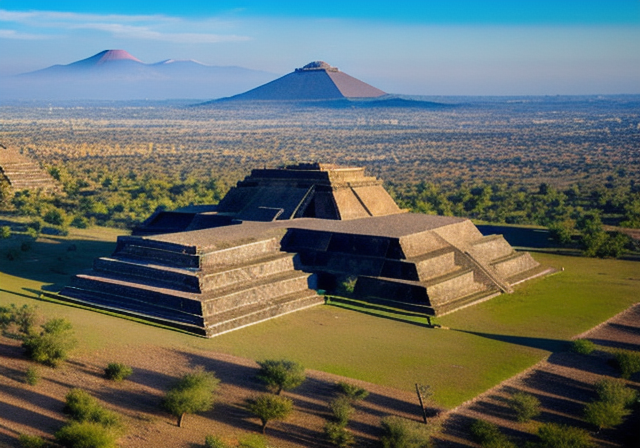 Aerial view of Teotihuacan with the impressive Pyramids of the Sun and the Moon