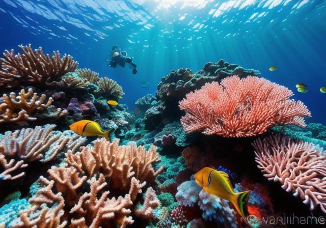 Diver exploring a vibrant coral reef