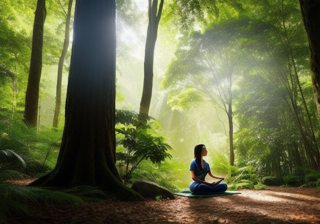 Person meditating in a peaceful forest