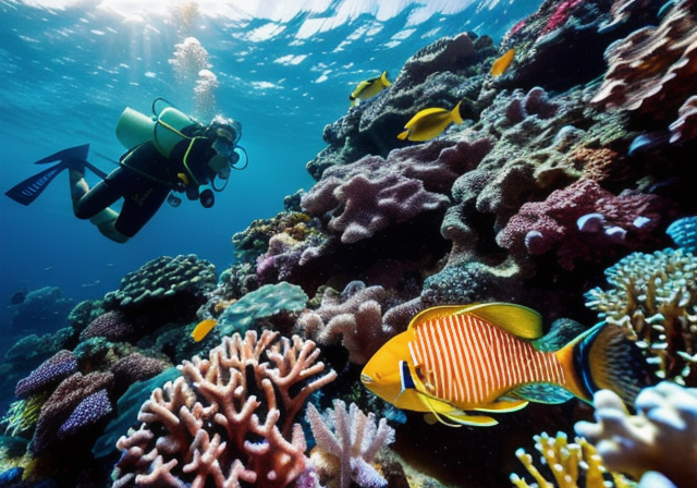 Mergulhador explorando um recife de corais vibrante
