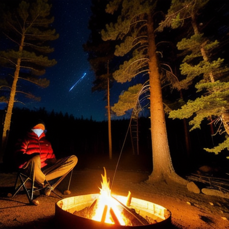 Camper sitting by a campfire