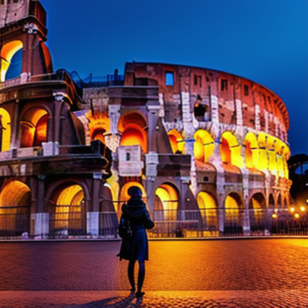 Traveler in front of the Colosseum