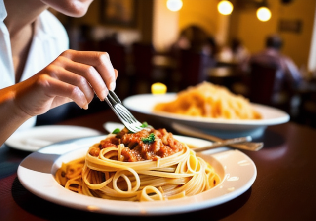 Person enjoying pasta in an Italian trattoria