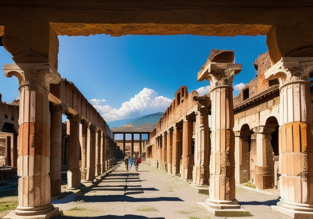 Vibrant frescoes depicting mythological scenes and everyday life found in the ruins of Pompeii